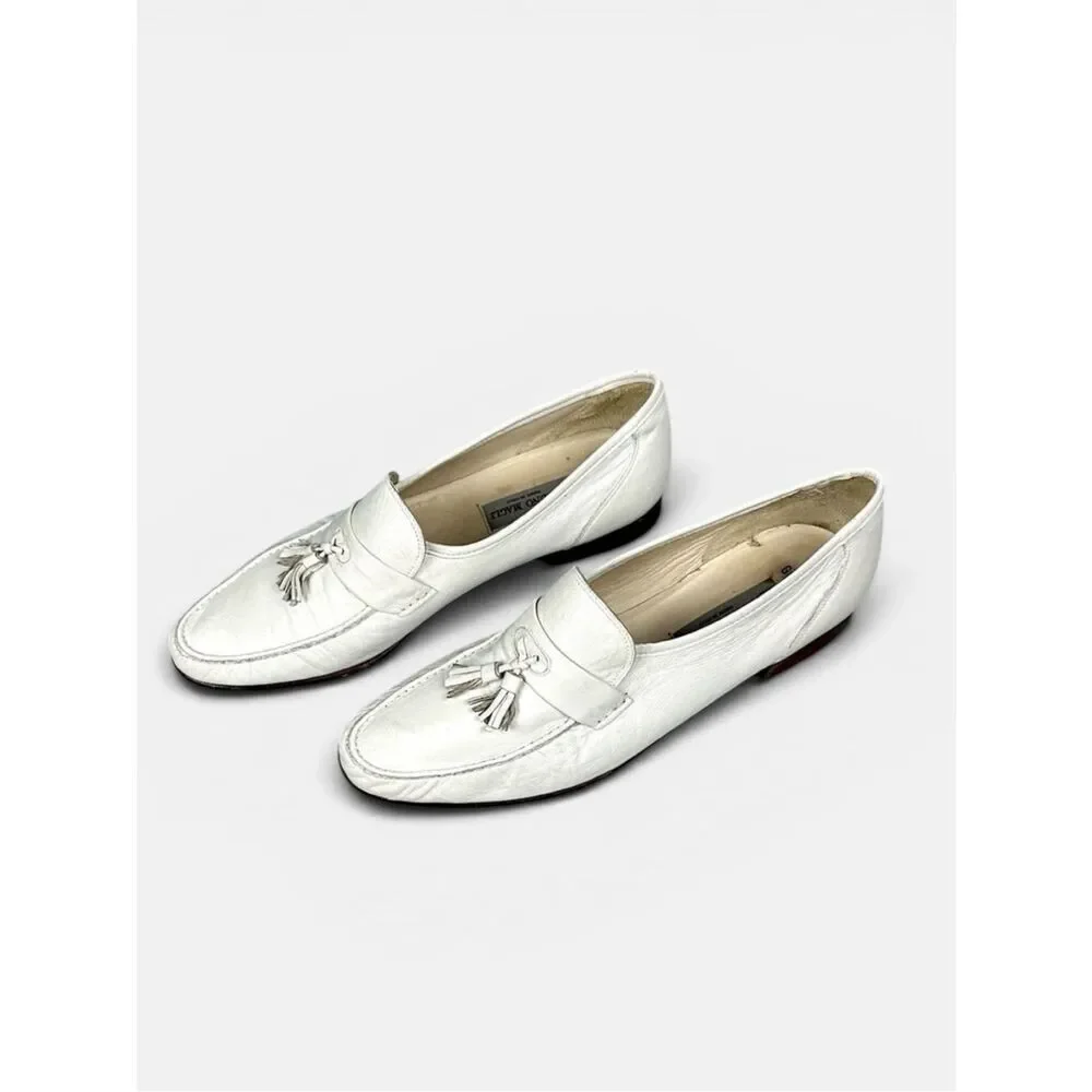 Bruno Magli White Leather Tasseled Loafers Slip On Handmade in Italy 11,5